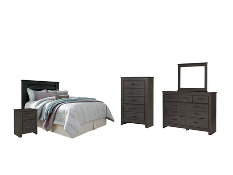 Brinxton King/California King Panel Headboard Bed with Mirrored Dresser, Chest and Nightstand in Charcoal from Ashley - Luna Furniture