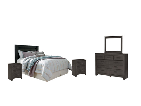 Brinxton King/California King Panel Headboard Bed with Mirrored Dresser and 2 Nightstands in Charcoal from Ashley - Luna Furniture