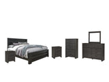 Brinxton King Panel Bed with Mirrored Dresser, Chest and 2 Nightstands in Charcoal from Ashley - Luna Furniture