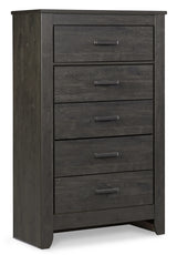 Brinxton King Panel Bed with Mirrored Dresser, Chest and 2 Nightstands in Charcoal from Ashley - Luna Furniture