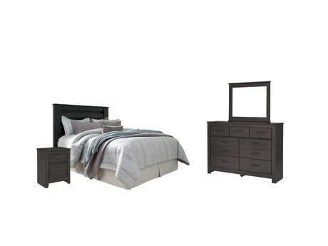 Brinxton Queen/Full Panel Headboard Bed with Mirrored Dresser and 2 Nightstands in Charcoal from Ashley - Luna Furniture
