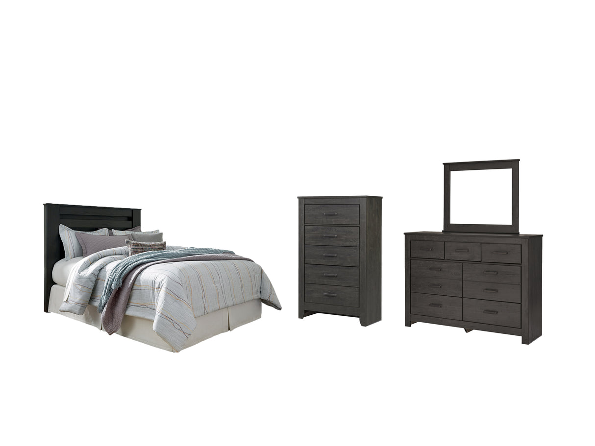 Brinxton Queen/Full Panel Headboard Bed with Mirrored Dresser and Chest in Charcoal from Ashley - Luna Furniture