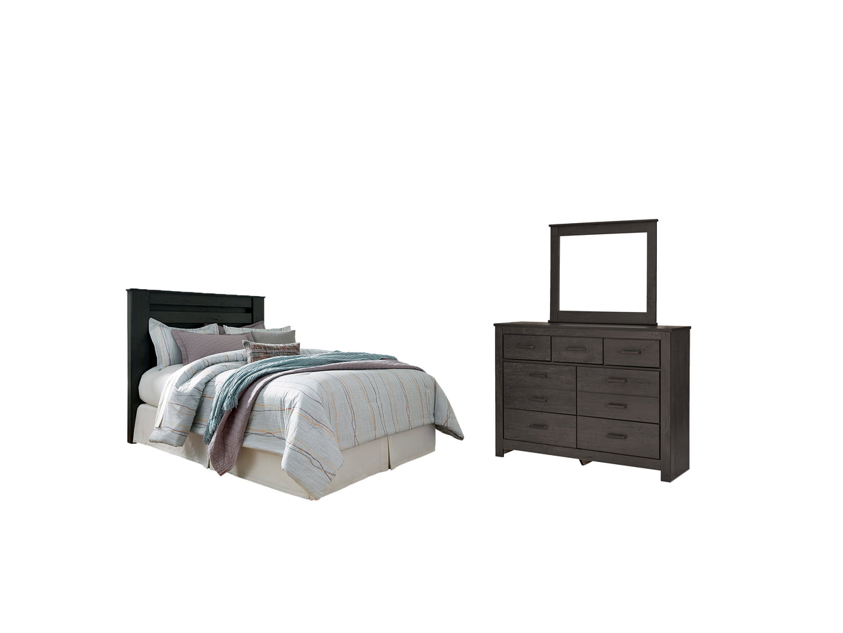 Brinxton Queen/Full Panel Headboard Bed with Mirrored Dresser in Charcoal from Ashley - Luna Furniture
