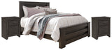 Brinxton Queen Panel Bed with 2 Nightstands in Charcoal from Ashley - Luna Furniture