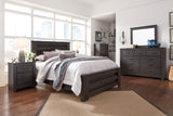 Brinxton Queen Panel Bed with Mirrored Dresser and 2 Nightstands in Charcoal from Ashley - Luna Furniture