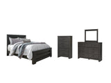 Brinxton Queen Panel Bed with Mirrored Dresser and Chest in Charcoal from Ashley - Luna Furniture