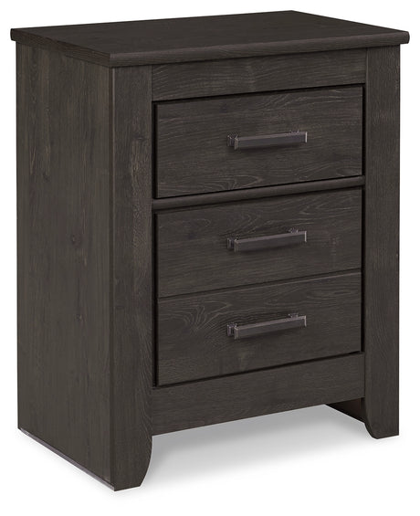 Brinxton Queen Panel Bed with Mirrored Dresser and Chest in Charcoal from Ashley - Luna Furniture