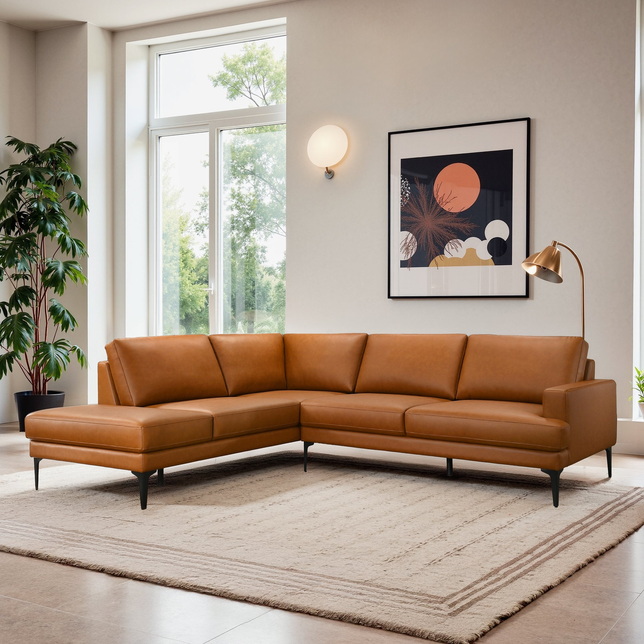 Bristol Cognac Vegan Leather LAF Sectional Sofa – Luna Furniture