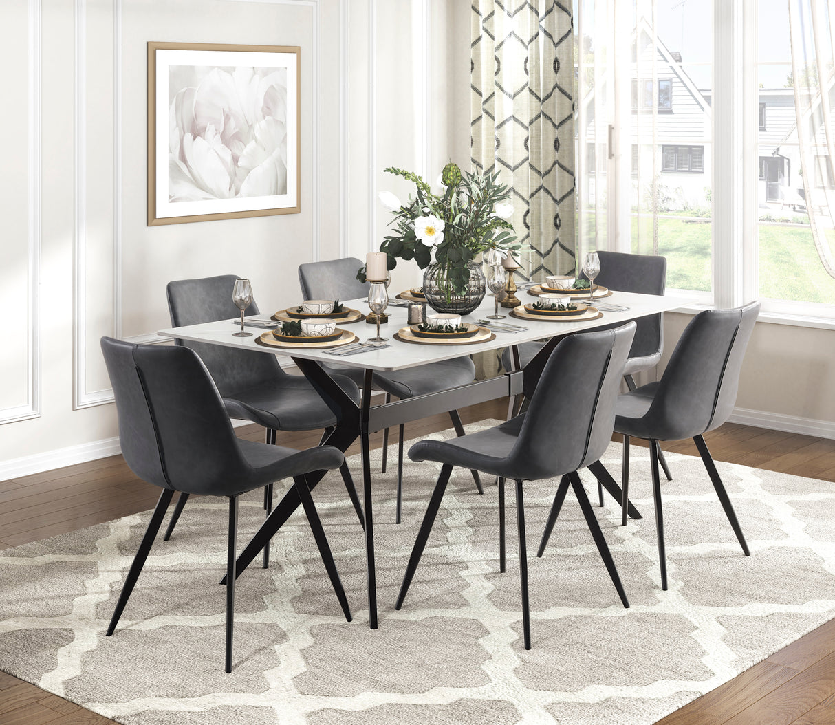 Brixley Black/Gray/White Sintered Stone-Top 63" Dining Set from Homelegance - Luna Furniture