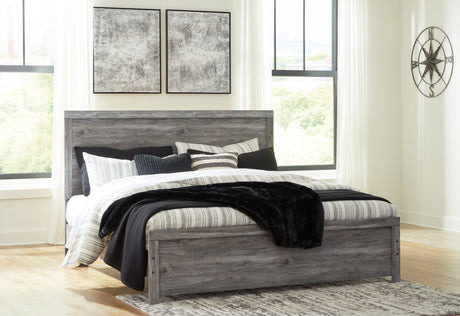 Bronyan King Panel Bed with Mirrored Dresser, Chest and 2 Nightstands in Dark Gray from Ashley - Luna Furniture