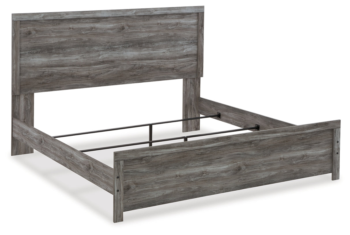 Bronyan King Panel Bed with Mirrored Dresser, Chest and 2 Nightstands in Dark Gray from Ashley Furniture - Luna Furniture