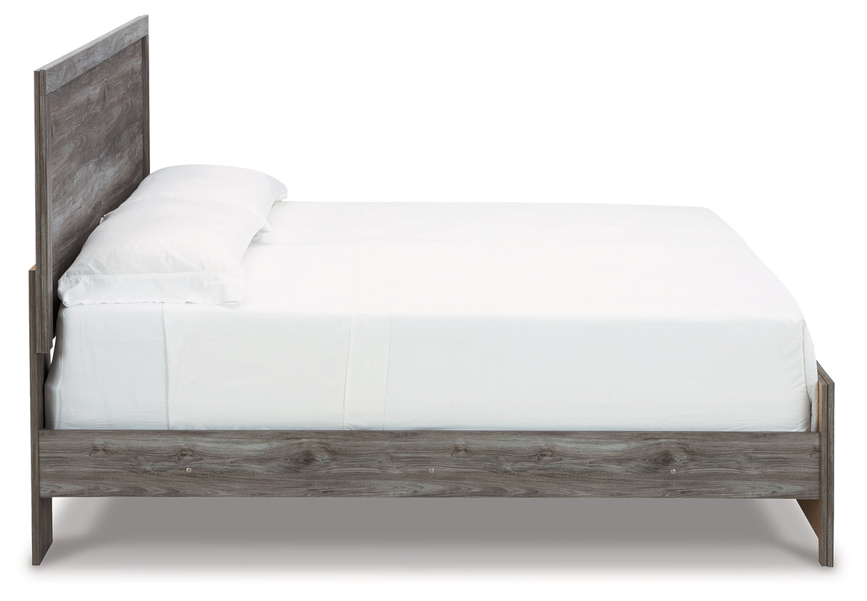 Bronyan King Panel Bed with Mirrored Dresser, Chest and 2 Nightstands in Dark Gray from Ashley Furniture - Luna Furniture