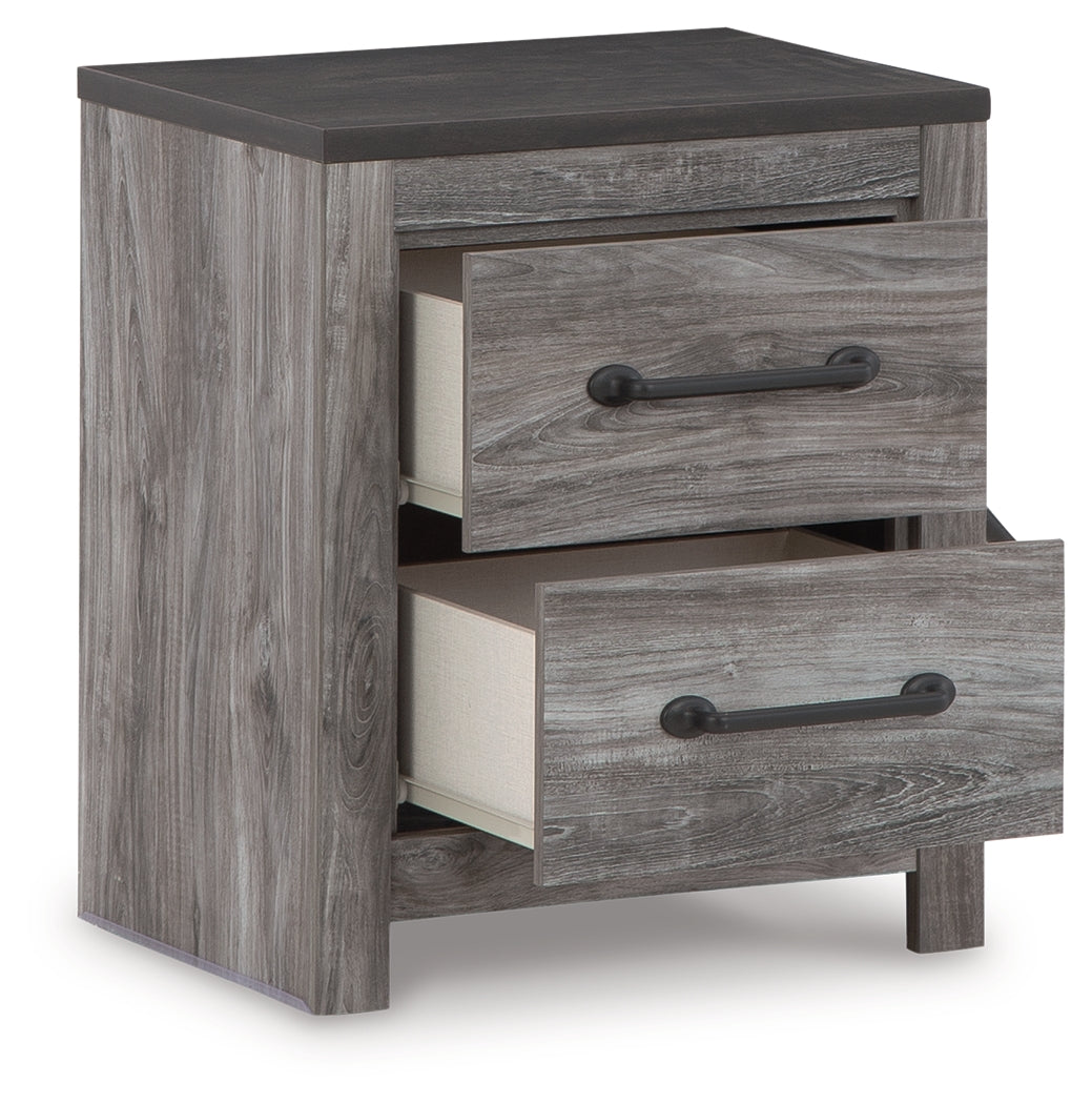 Bronyan King Panel Bed with Mirrored Dresser, Chest and 2 Nightstands in Dark Gray from Ashley Furniture - Luna Furniture