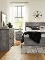 Bronyan King Panel Bed with Mirrored Dresser and 2 Nightstands in Dark Gray from Ashley - Luna Furniture