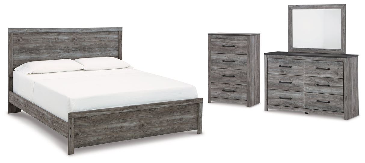 Bronyan King Panel Bed with Mirrored Dresser and Chest in Dark Gray from Ashley - Luna Furniture