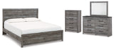 Bronyan King Panel Bed with Mirrored Dresser and Chest in Dark Gray from Ashley - Luna Furniture