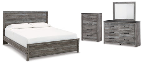 Bronyan King Panel Bed with Mirrored Dresser and Chest in Dark Gray from Ashley - Luna Furniture