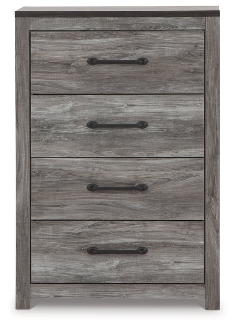 Bronyan King Panel Bed with Mirrored Dresser and Chest in Dark Gray from Ashley - Luna Furniture