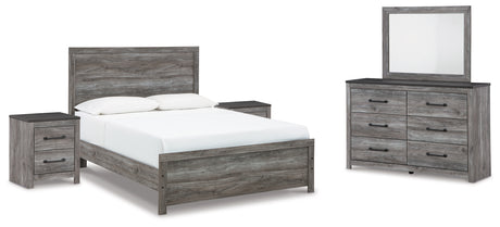Bronyan Queen Panel Bed with Mirrored Dresser and 2 Nightstands in Dark Gray from Ashley - Luna Furniture