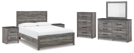 Bronyan Queen Panel Bed with Mirrored Dresser and 2 Nightstands in Dark Gray from Ashley - Luna Furniture