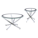 Brooke Chrome 2-Piece Round Glass Top Coffee Table Set from Coaster - Luna Furniture