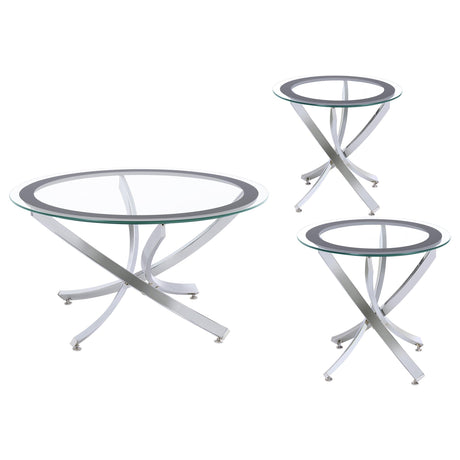 Brooke Chrome 3-Piece Round Coffee and End Table Set from Coaster - Luna Furniture