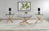 Brooke Rose Brass 3-Piece Round Coffee and End Table Set from Coaster - Luna Furniture