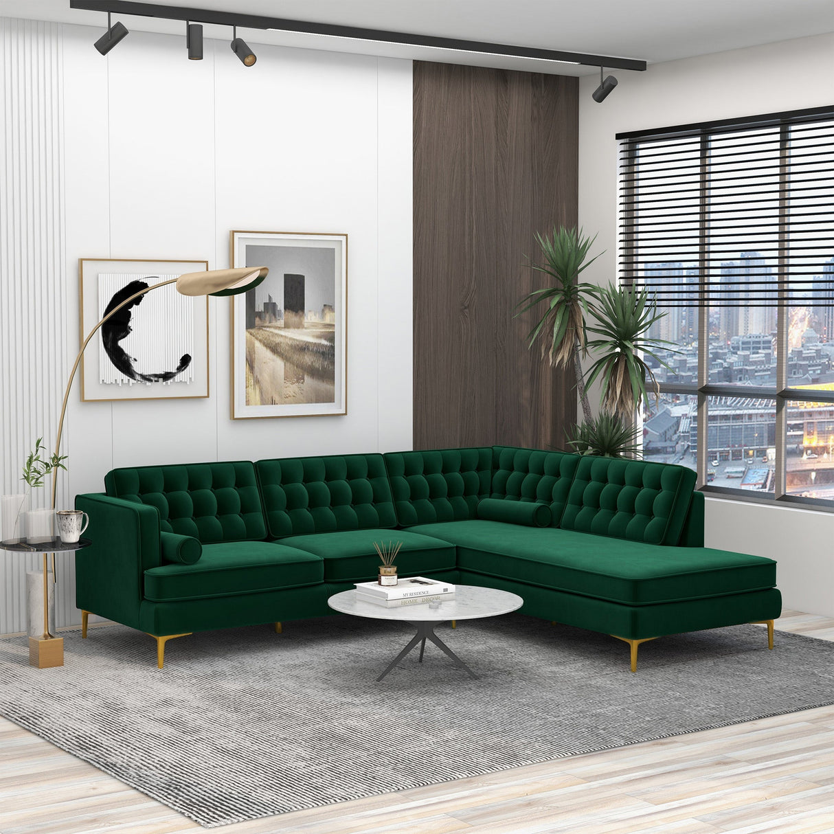 Brooke Green Sectional Sofa Right Facing Chaise from Ashcroft Furniture - Luna Furniture