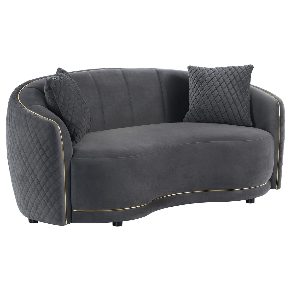 Brookside Dark Gray Velvet Upholstered Curved Loveseat from Coaster - Luna Furniture