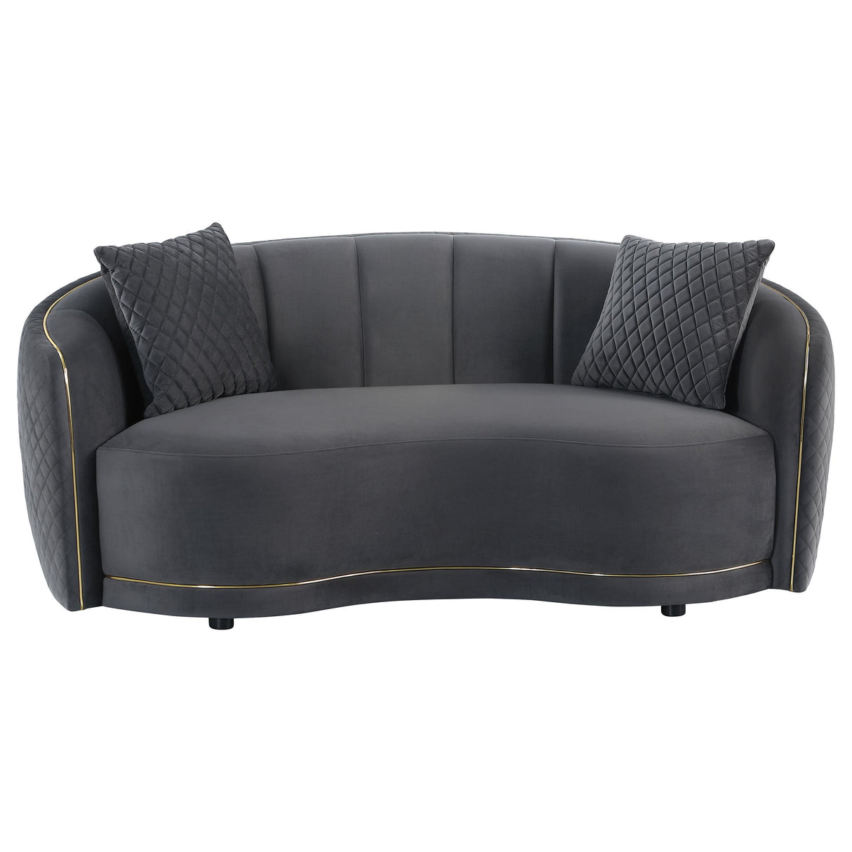 Brookside Dark Gray Velvet Upholstered Curved Loveseat from Coaster - Luna Furniture
