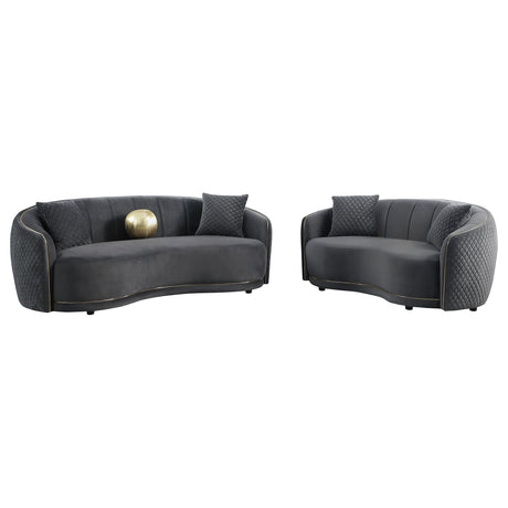 Brookside Dark Gray Velvet Upholstered Curved Loveseat from Coaster - Luna Furniture