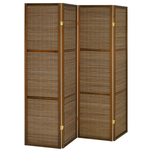 Browning Walnut 4-Panel Bamboo Room Divider Folding Screen