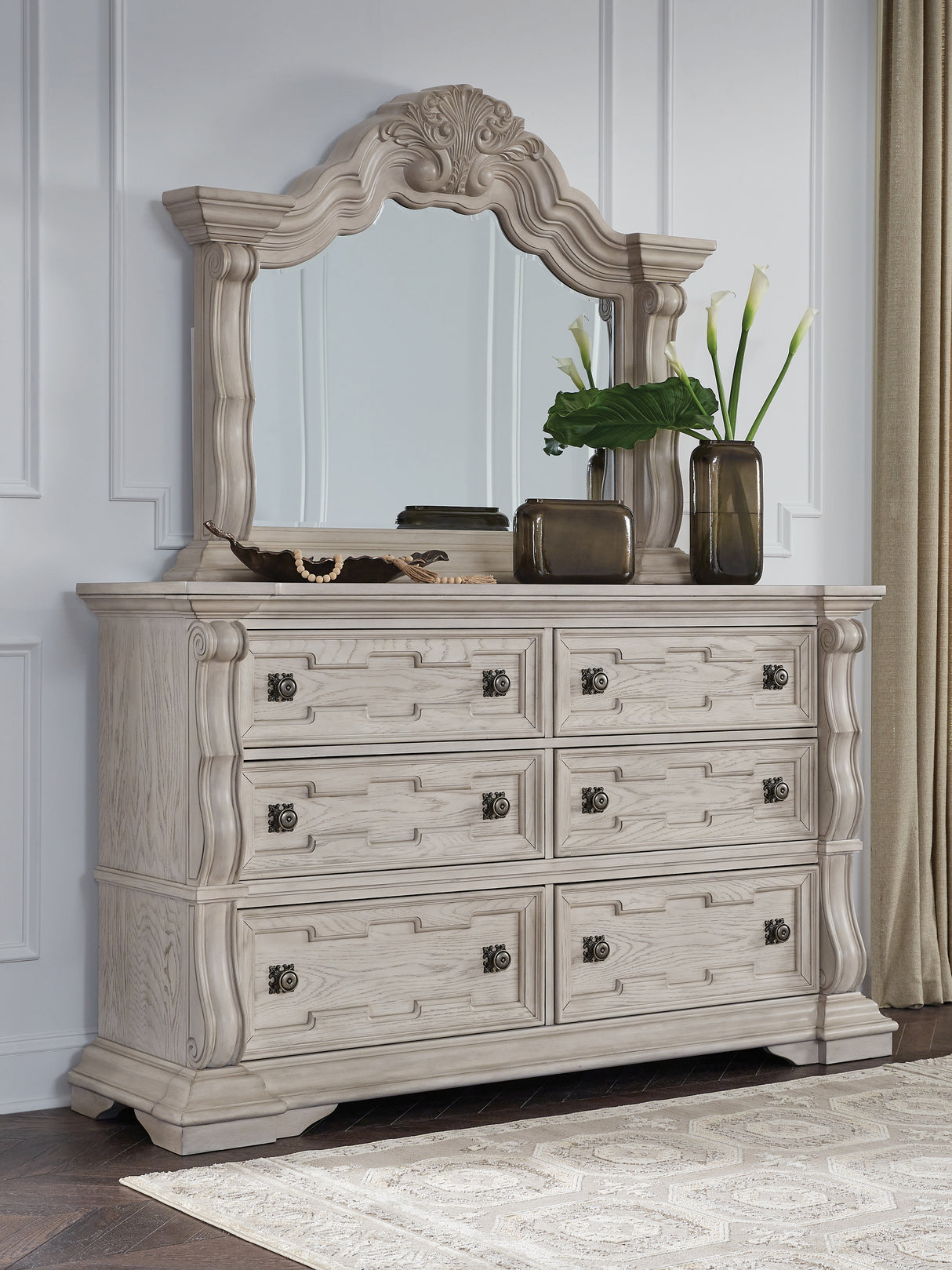 Bruchandi Antique White Dresser and Mirror from Ashley Furniture - Luna Furniture