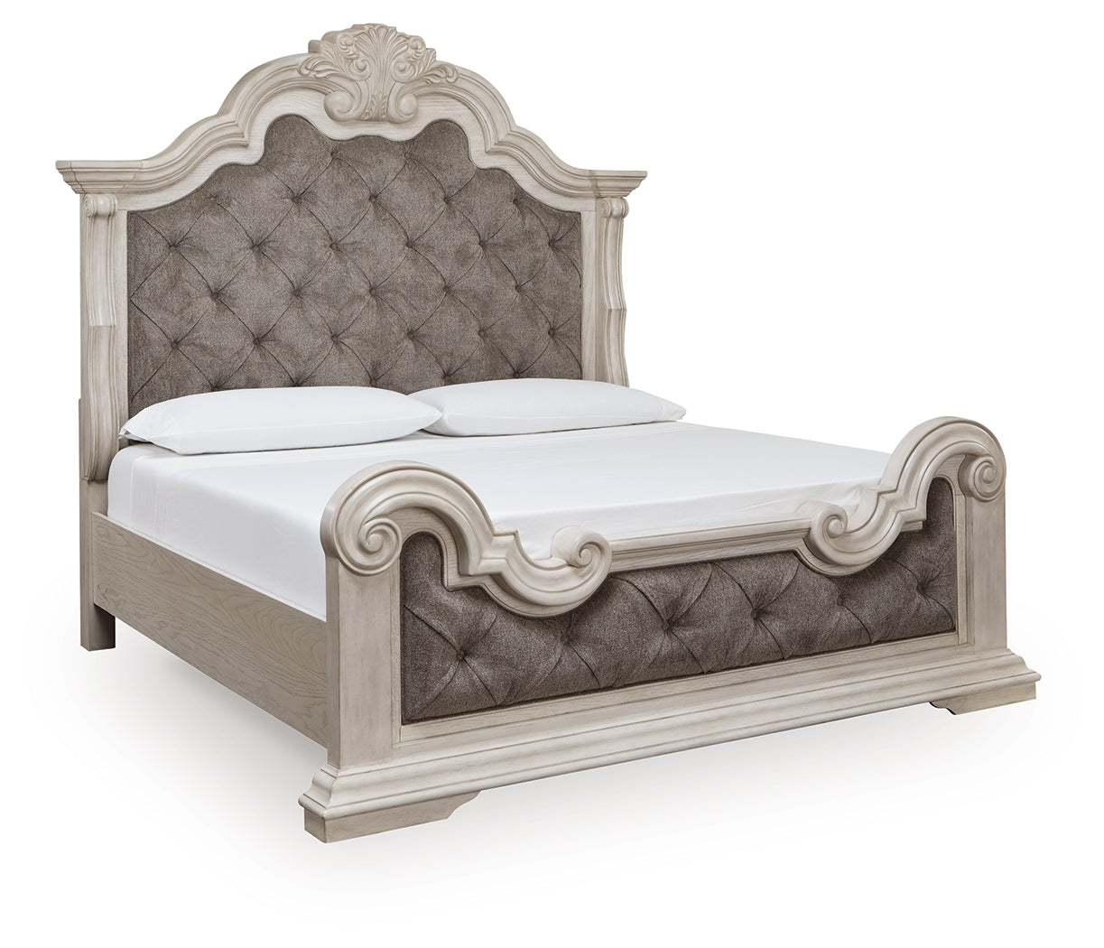 Bruchandi Antique White King Upholstered Panel Bed – Luna Furniture