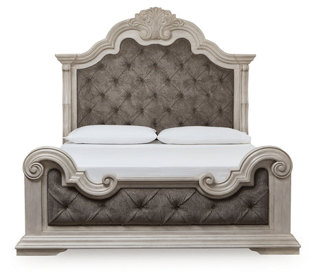 Bruchandi Antique White King Upholstered Panel Bed from Ashley - Luna Furniture