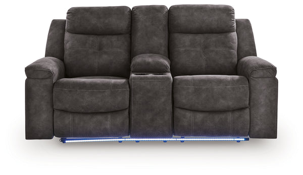 Brysonview Charcoal Reclining Loveseat with Console