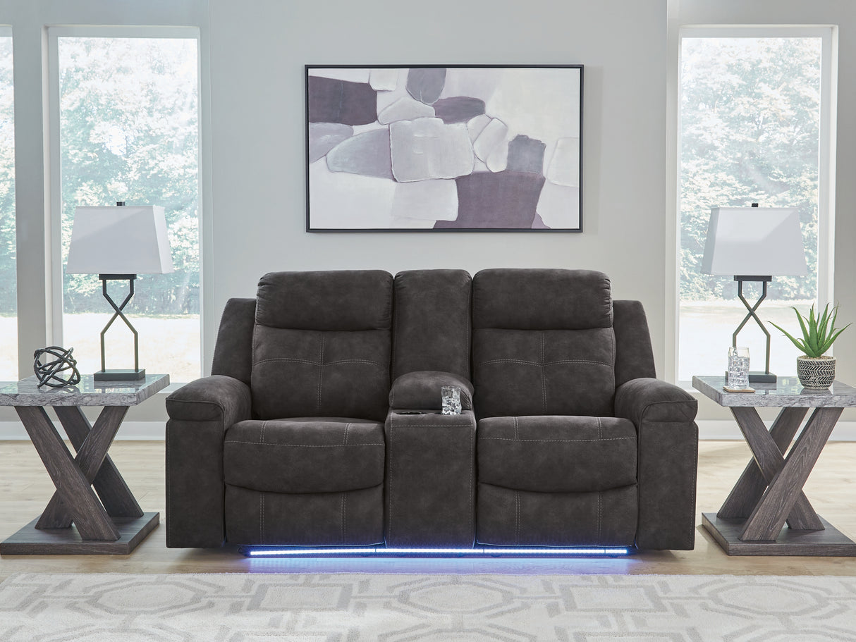 Brysonview Charcoal Reclining Loveseat with Console from Ashley Furniture - Luna Furniture