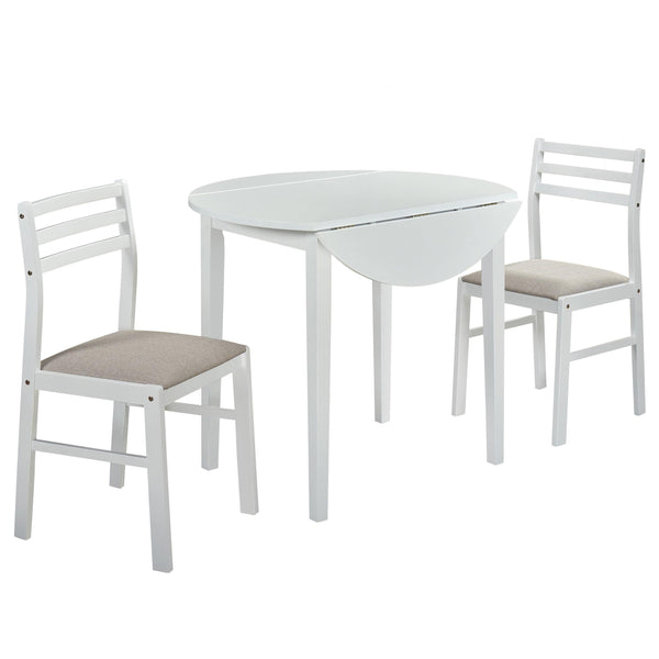Bucknell White 3-Piece Round Drop Leaf Dining Set
