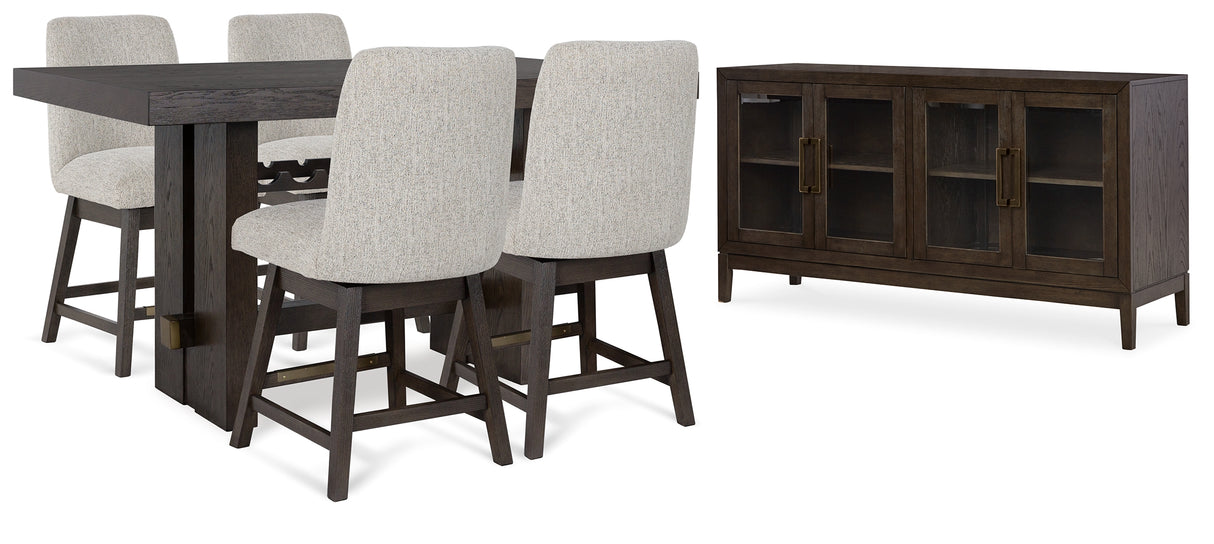 Burkhaus Dark Brown Counter Height Dining Table and 4 Barstools with Server from Ashley - Luna Furniture