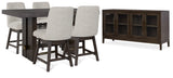 Burkhaus Dark Brown Counter Height Dining Table and 4 Barstools with Server from Ashley - Luna Furniture