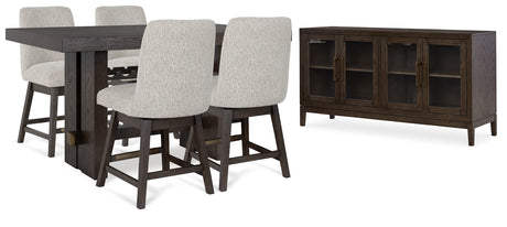 Burkhaus Dark Brown Counter Height Dining Table and 4 Barstools with Server from Ashley - Luna Furniture