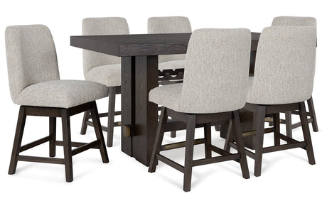 Burkhaus Dark Brown Counter Height Dining Table and 6 Barstools from Ashley - Luna Furniture
