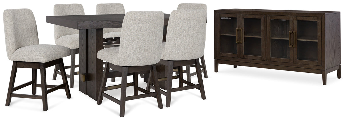 Burkhaus Dark Brown Counter Height Dining Table and 6 Barstools with Server from Ashley - Luna Furniture