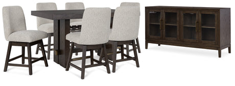 Burkhaus Dark Brown Counter Height Dining Table and 6 Barstools with Server from Ashley - Luna Furniture