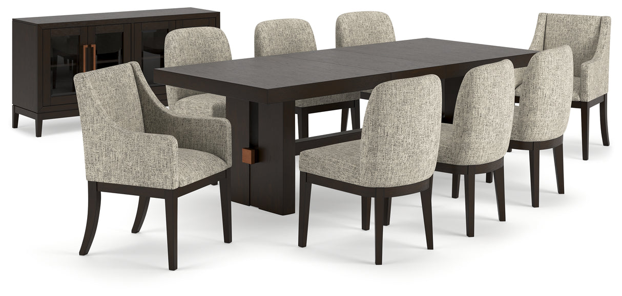 Burkhaus Dining Table and 8 Chairs with Storage in Dark Brown from Ashley - Luna Furniture