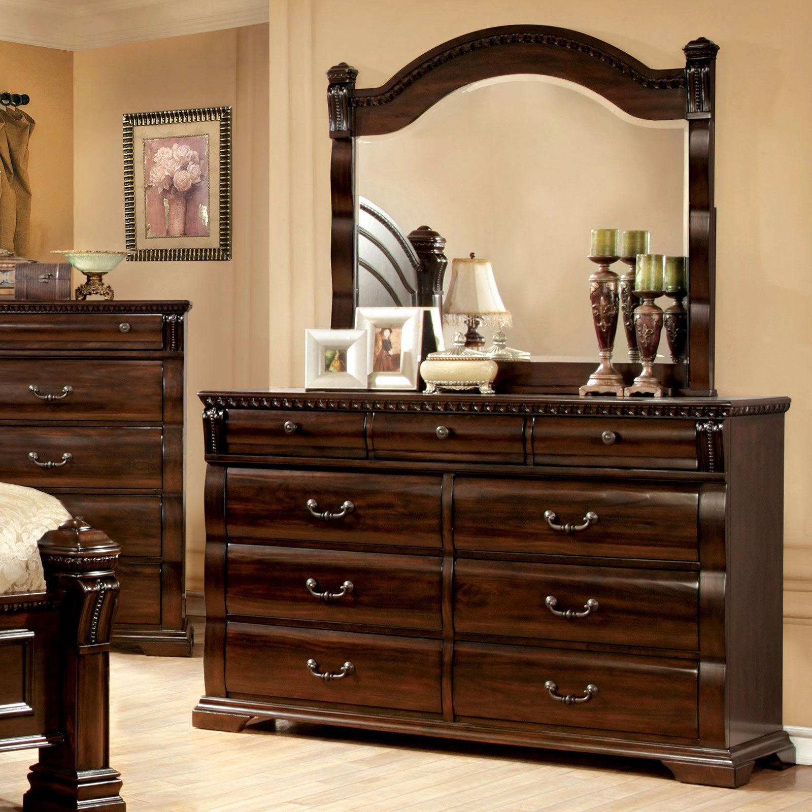 cherry wood dresser Furniture of America Burkhart 6-Drawer 58.38 in. W EC-7866CH-D Introducing the lavish 11 Furniture of America Burleigh Cherry