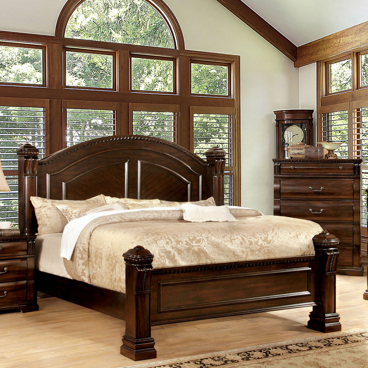 Burleigh Cherry King Poster Bed from Furniture of America - Luna Furniture