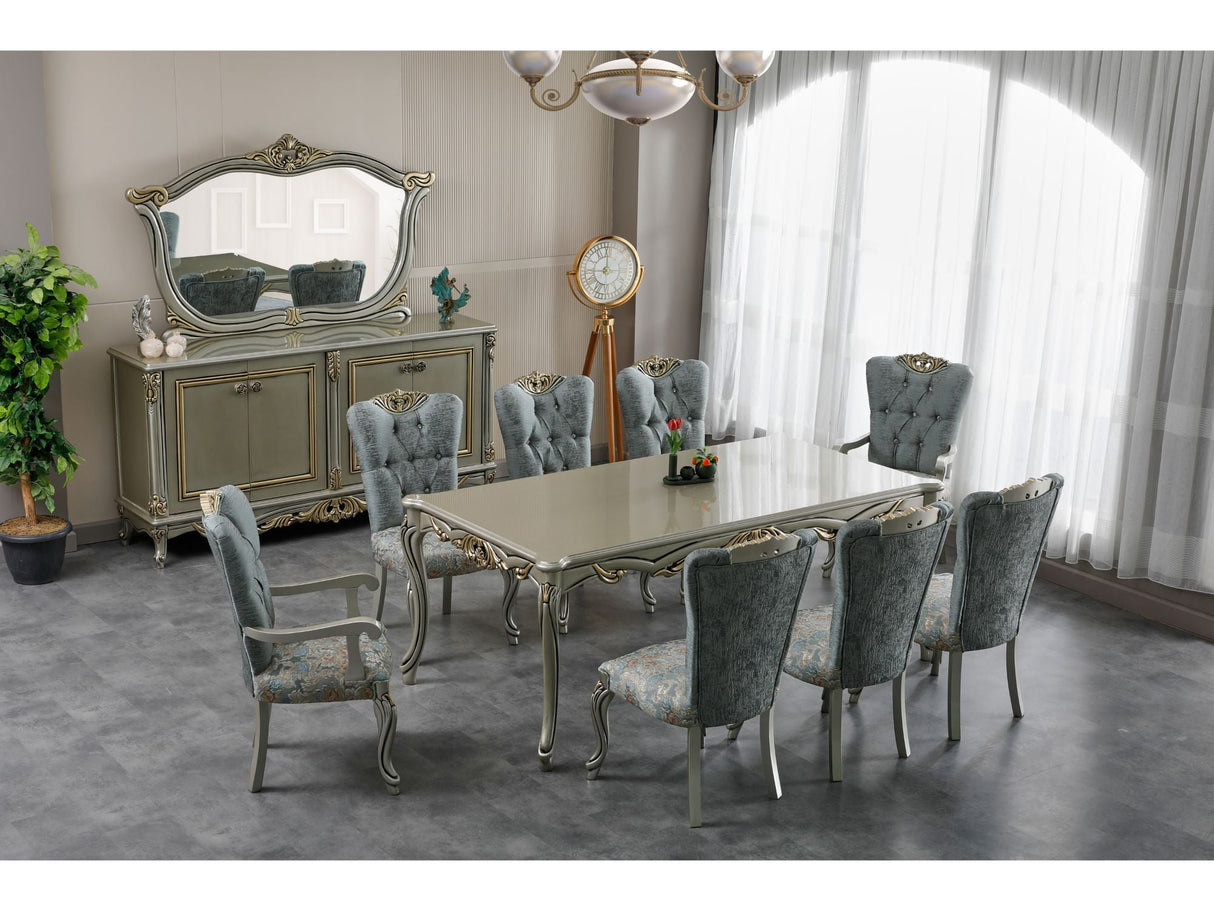 Buse Diningroom (Consol With Mirror & Dining Table & 2 Arm Chair & 4 Chair) Light Green from Furnia - Luna Furniture