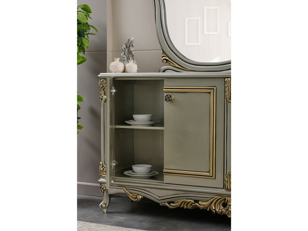 Buse Diningroom (Consol With Mirror & Dining Table & 2 Arm Chair & 4 Chair) Light Green from Furnia - Luna Furniture