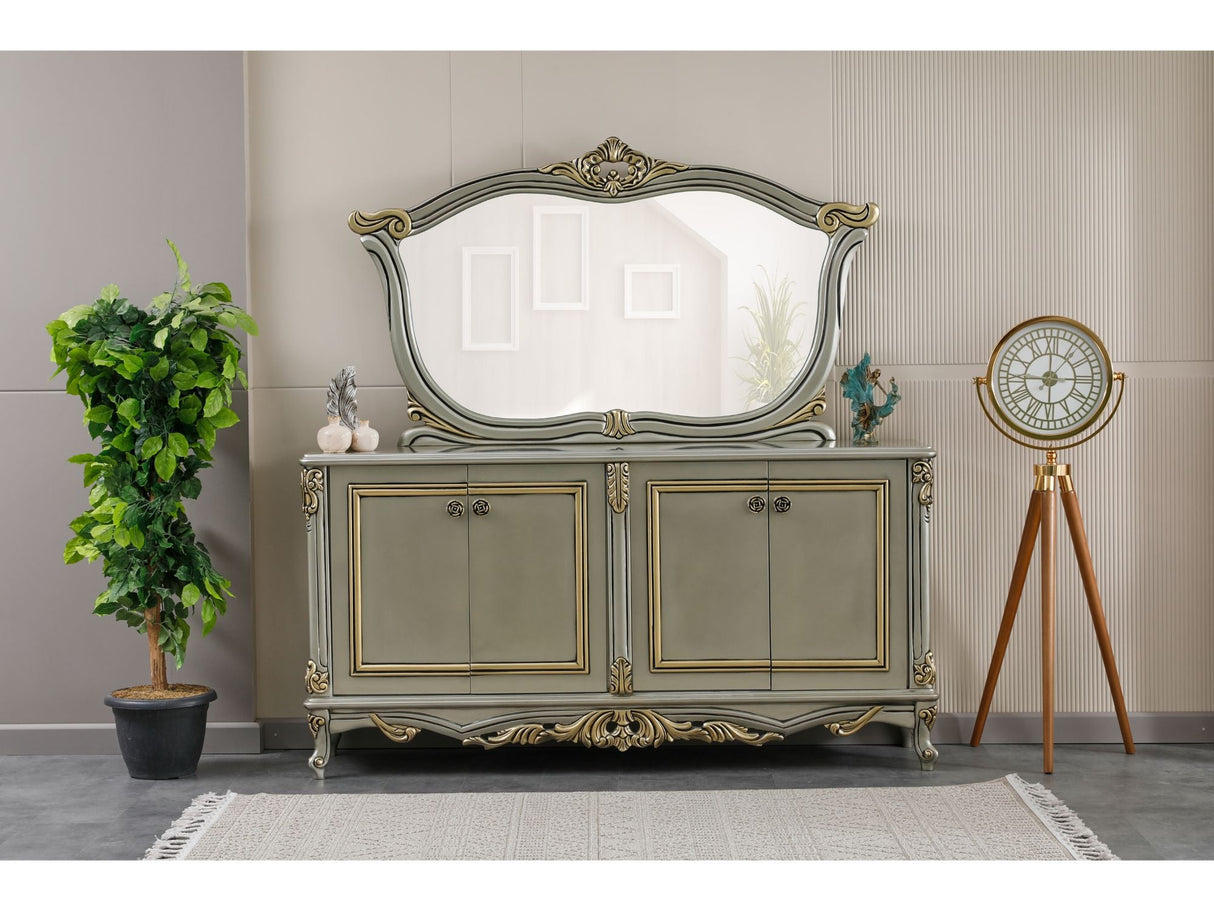 Buse Diningroom (Consol With Mirror & Dining Table & 2 Arm Chair & 4 Chair) Light Green from Furnia - Luna Furniture
